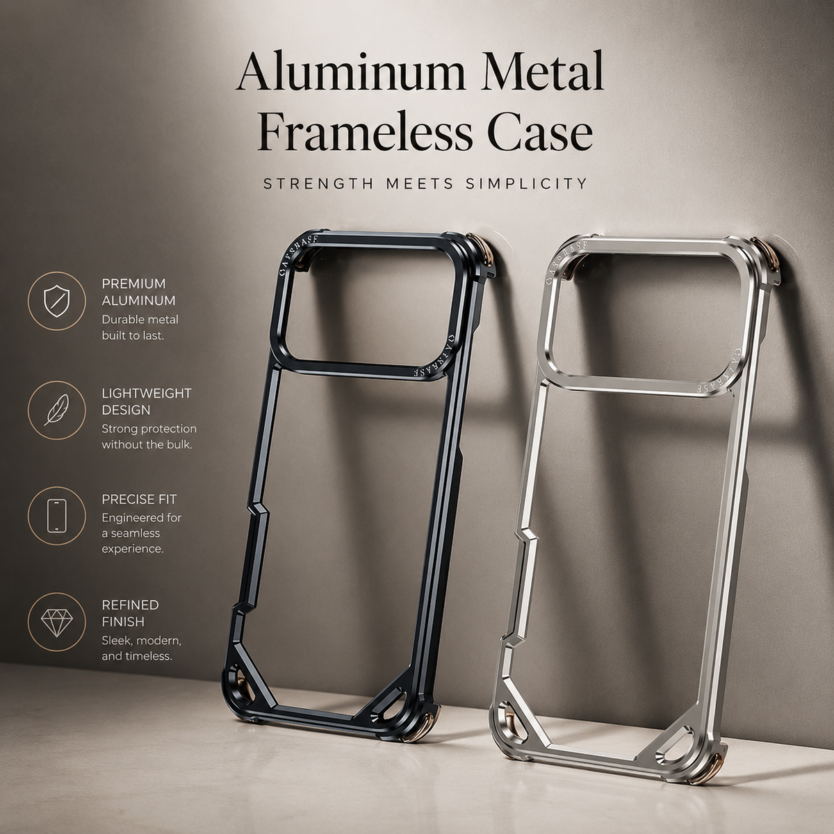 Premium iPhone Case Aluminum Alloy Bumper Ultra Thin Shockproof Protective Cover Open Back Wireless Charging Slim Lightweight Reinforced Edge Frame
