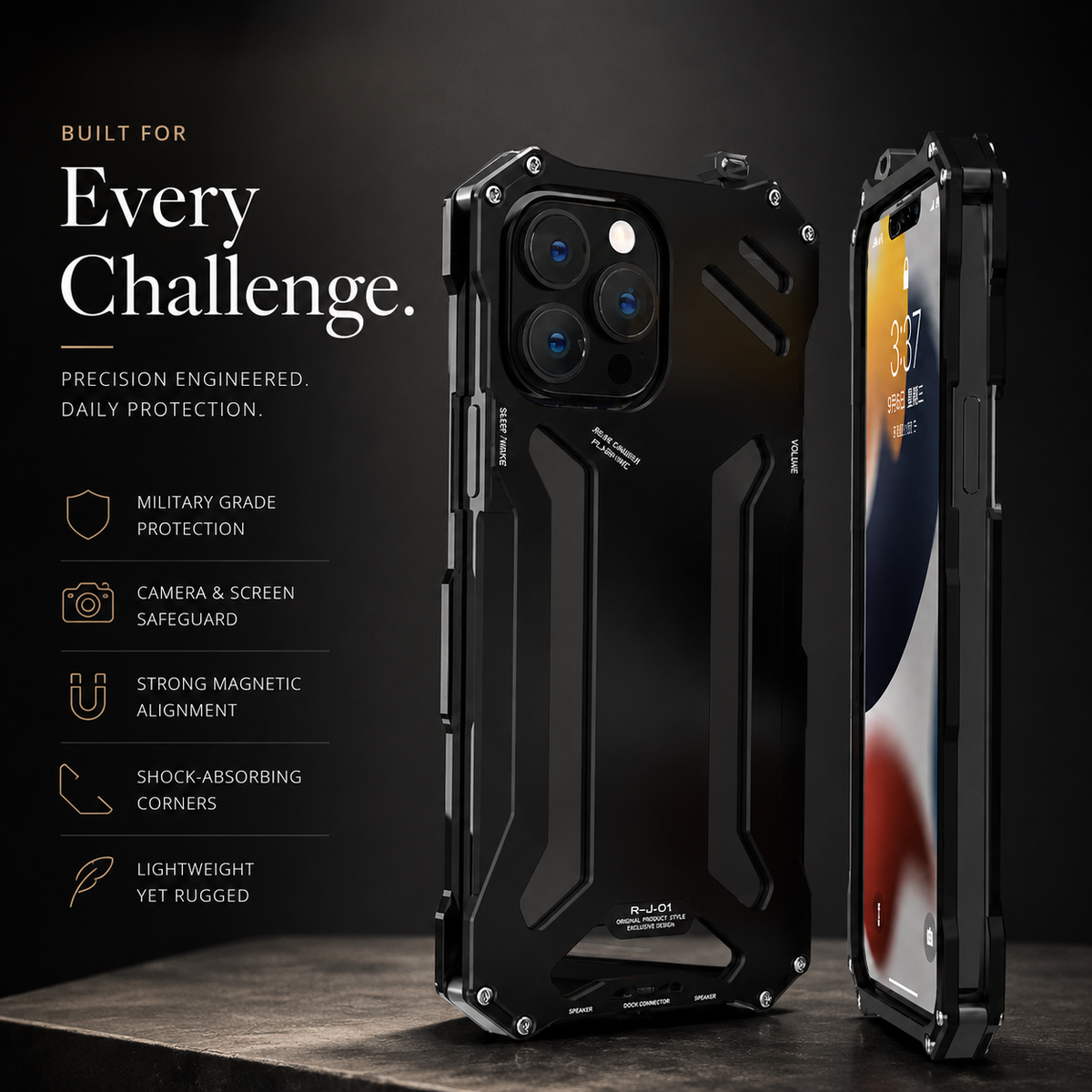 Premium iPhone Case Aluminum Alloy Metal Armor Cover Military Grade Shockproof Cooling Design Anti Scratch Protection Camera Lens Guard Rugged Slim Design