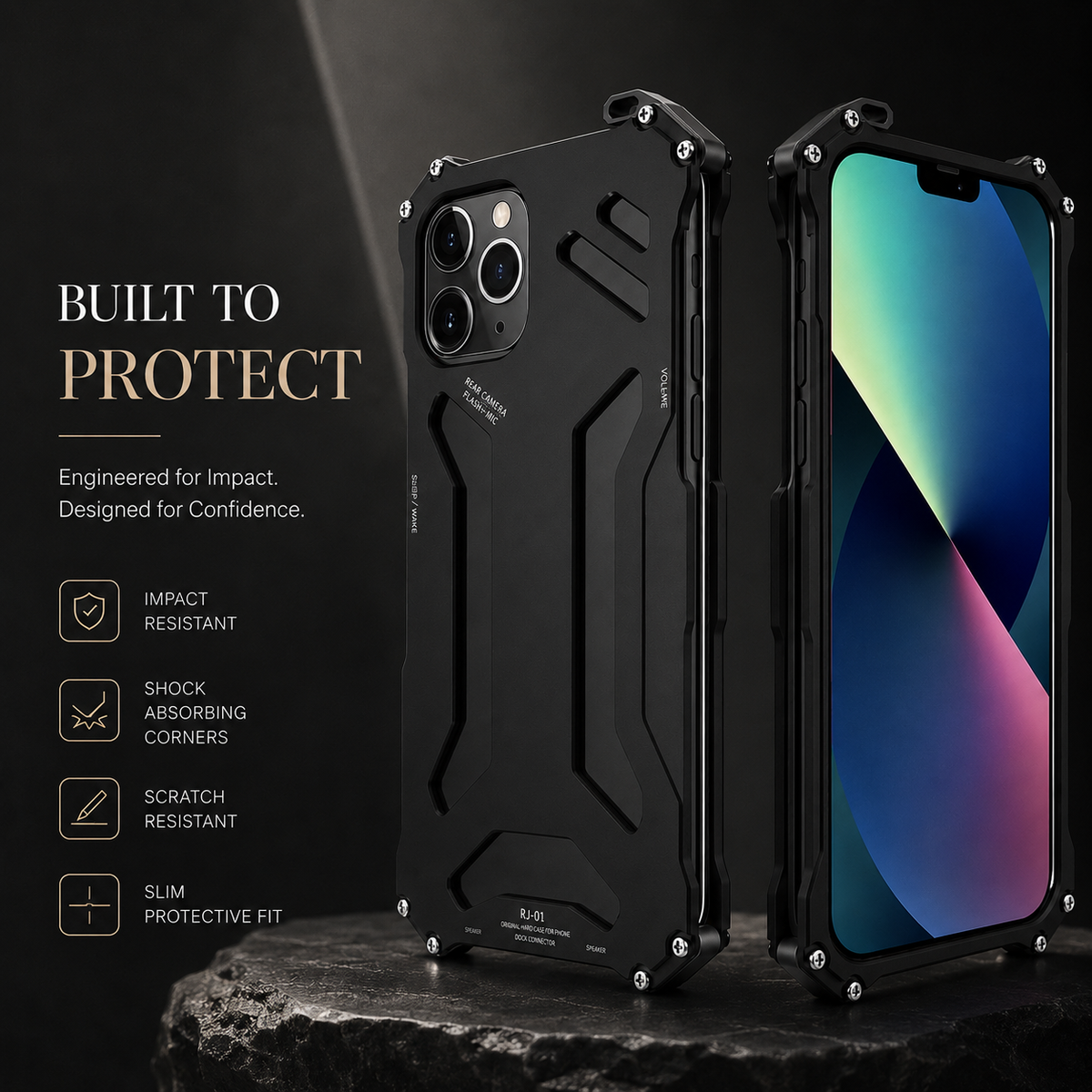 Premium iPhone Case Aluminum Alloy Metal Armor Cover Military Grade Shockproof Cooling Design Anti Scratch Protection Camera Lens Guard Rugged Slim Design