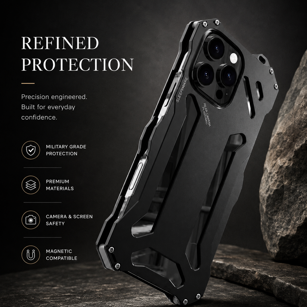 Premium iPhone Case Aluminum Alloy Metal Armor Cover Military Grade Shockproof Cooling Design Anti Scratch Protection Camera Lens Guard Rugged Slim Design