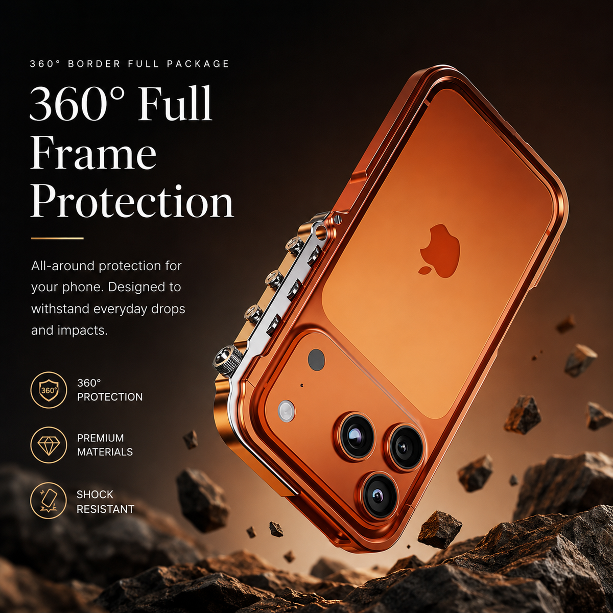 Premium iPhone Case Aluminum Alloy Metal Bumper Shockproof Protective Cover Rugged Mechanical Frame Heavy Duty Reinforced Corners Slim Cyberpunk Design
