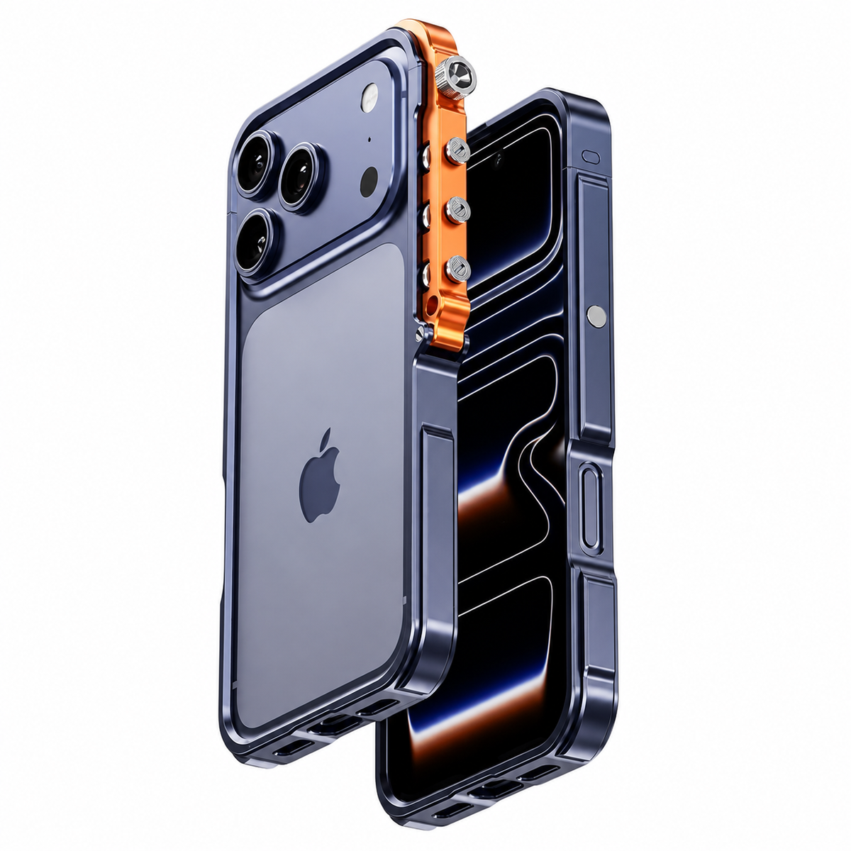 Premium iPhone Case Aluminum Alloy Metal Bumper Shockproof Protective Cover Rugged Mechanical Frame Heavy Duty Reinforced Corners Slim Cyberpunk Design