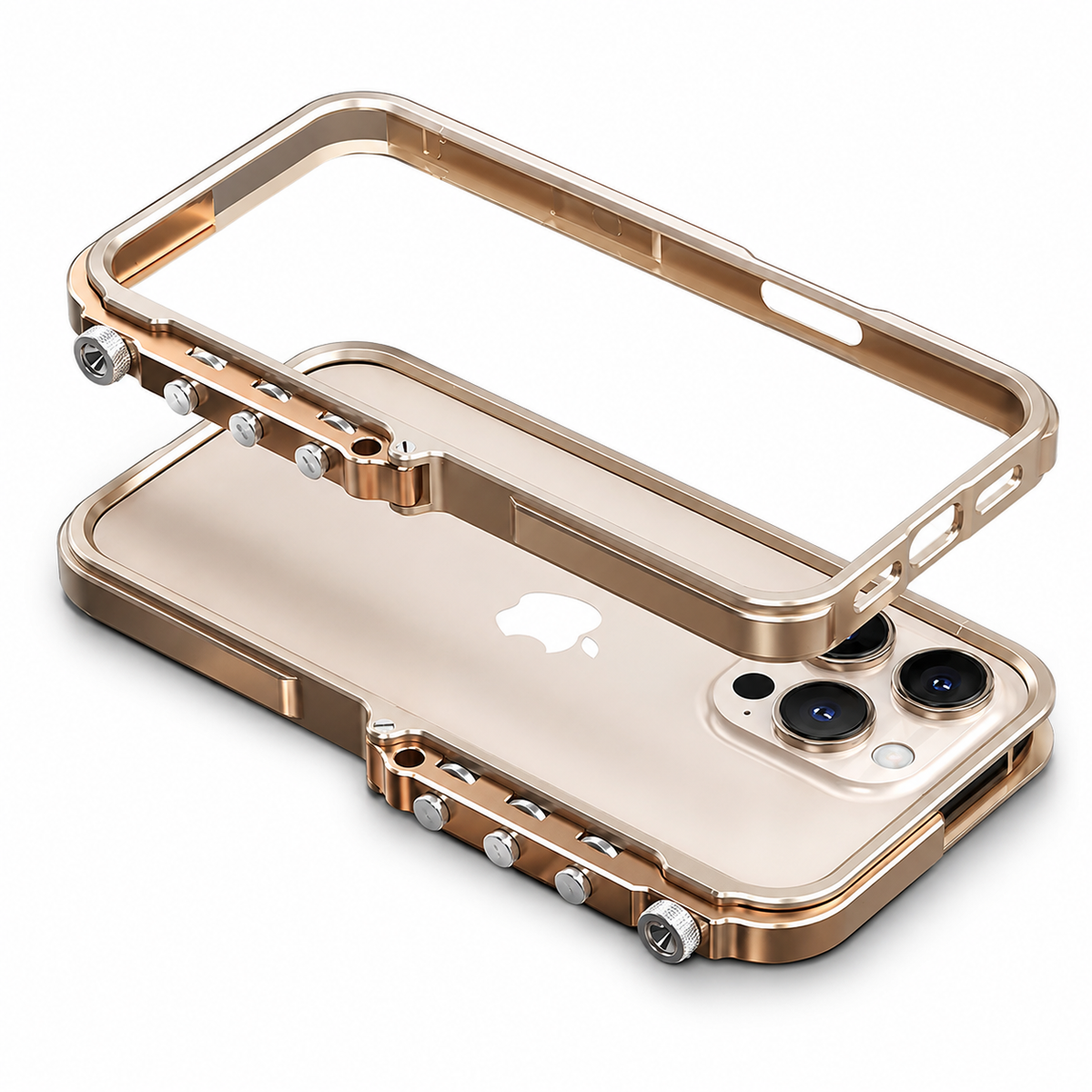 Premium iPhone Case Aluminum Alloy Metal Bumper Shockproof Protective Cover Rugged Mechanical Frame Heavy Duty Reinforced Corners Slim Cyberpunk Design