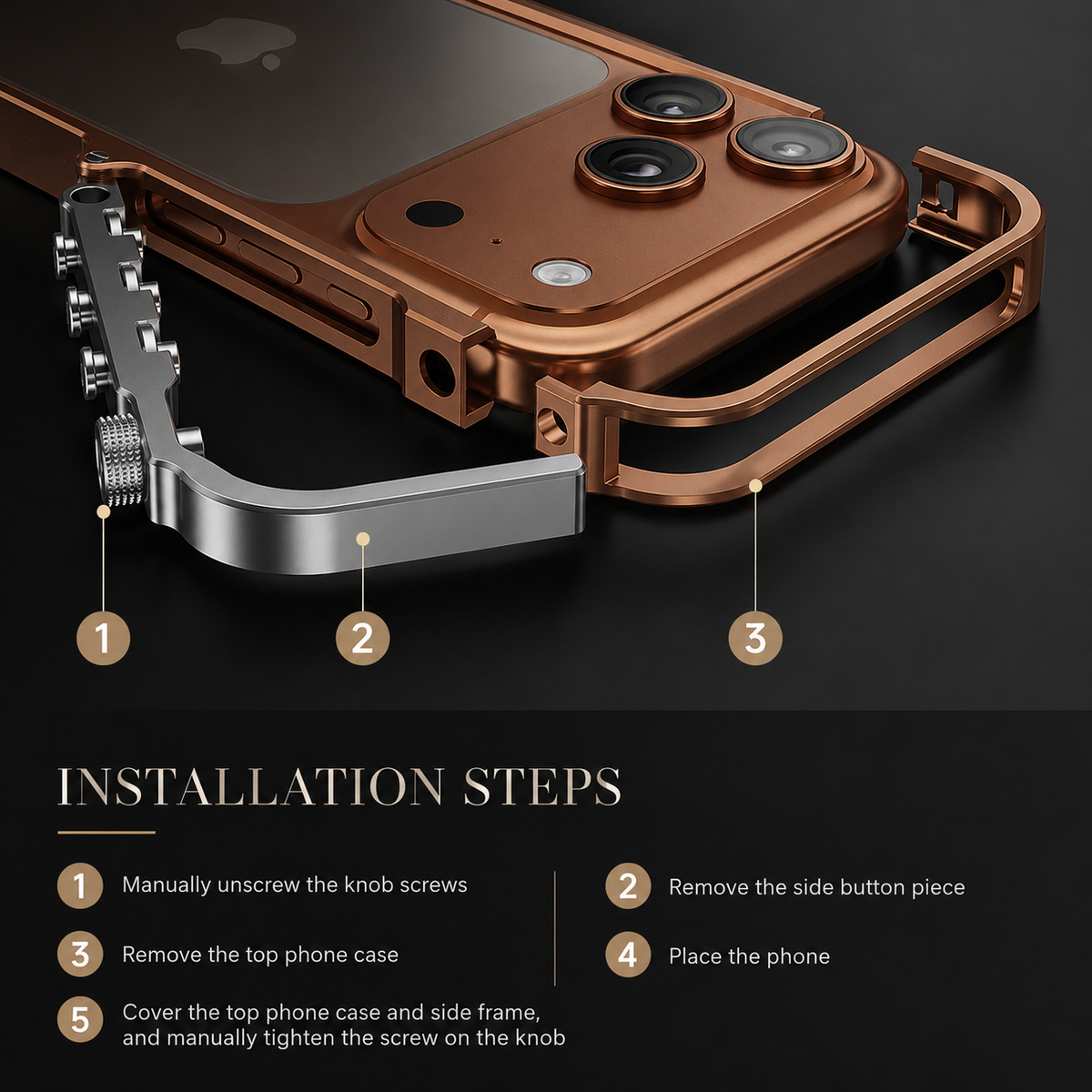 Premium iPhone Case Aluminum Alloy Metal Bumper Shockproof Protective Cover Rugged Mechanical Frame Heavy Duty Reinforced Corners Slim Cyberpunk Design