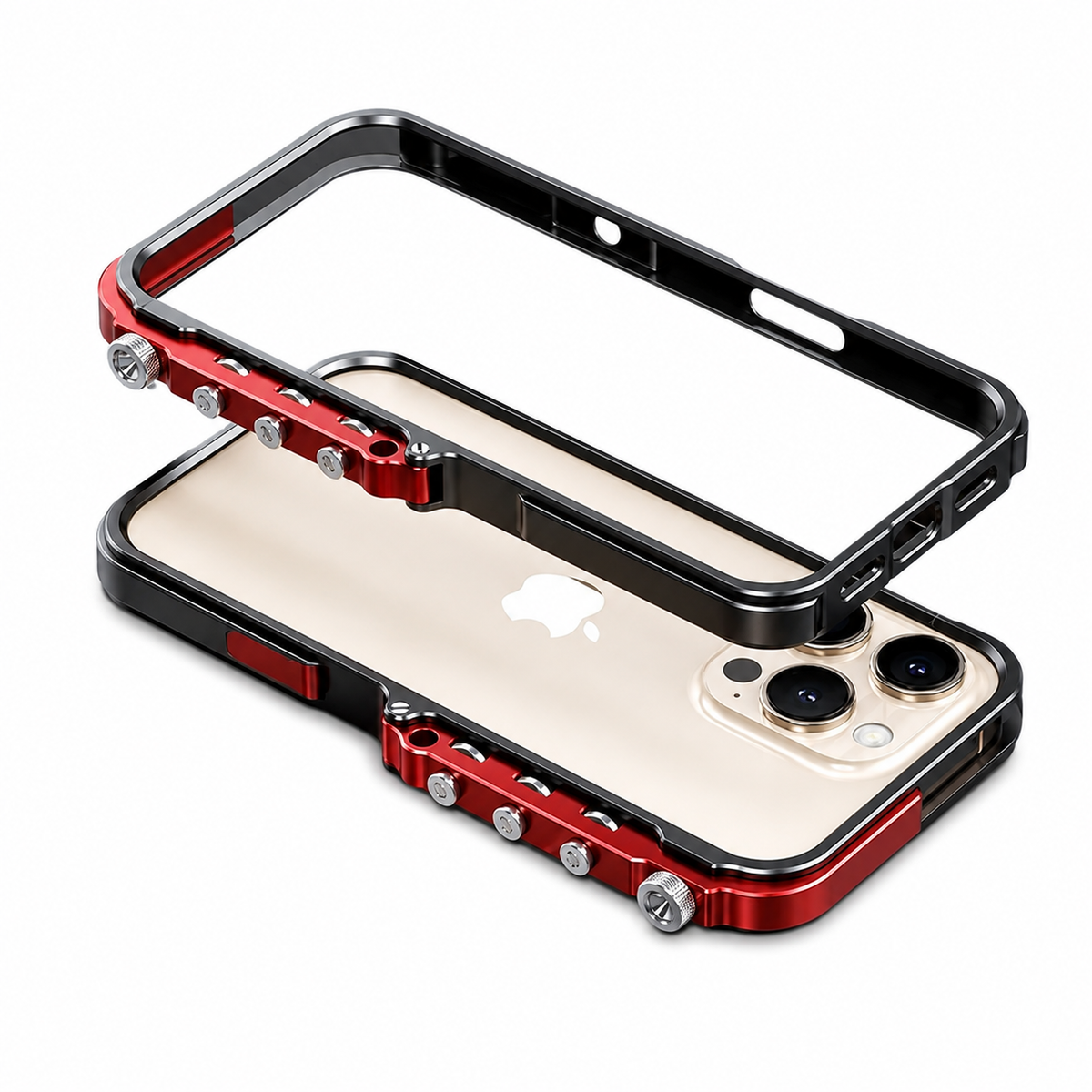 Premium iPhone Case Aluminum Alloy Metal Bumper Shockproof Protective Cover Rugged Mechanical Frame Heavy Duty Reinforced Corners Slim Cyberpunk Design