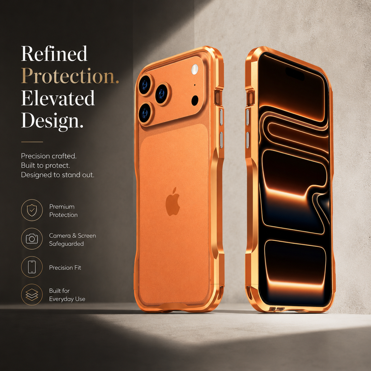 Premium iPhone Case Aluminum Alloy Metal Bumper Slim Backless Frame 4 Corner Shockproof Reinforced Edge Protection Lightweight Minimalist Cover Case