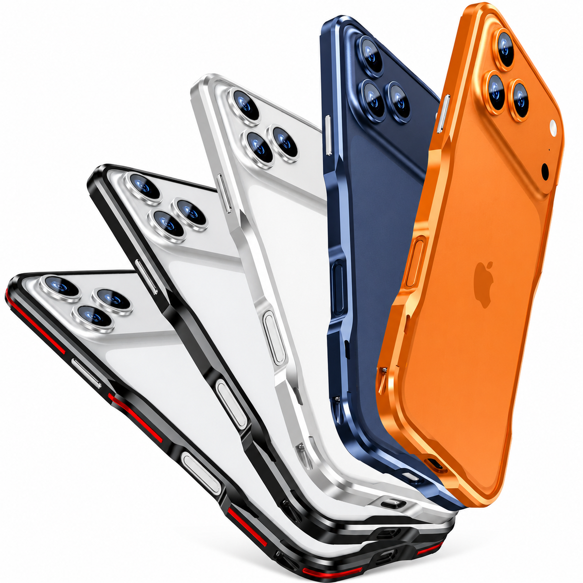 Premium iPhone Case Aluminum Alloy Metal Bumper Slim Backless Frame 4 Corner Shockproof Reinforced Edge Protection Lightweight Minimalist Cover Case