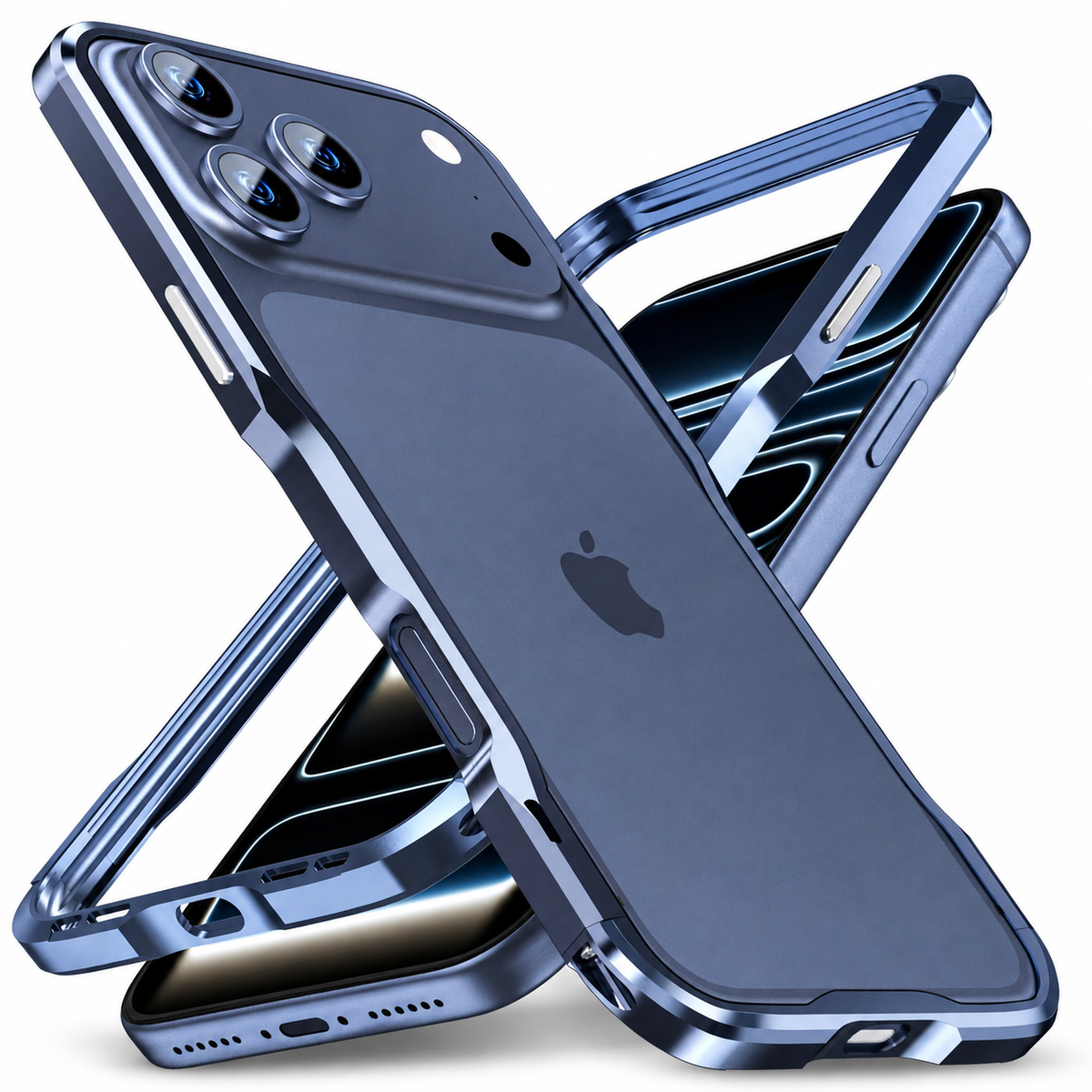 Premium iPhone Case Aluminum Alloy Metal Bumper Slim Backless Frame 4 Corner Shockproof Reinforced Edge Protection Lightweight Minimalist Cover Case