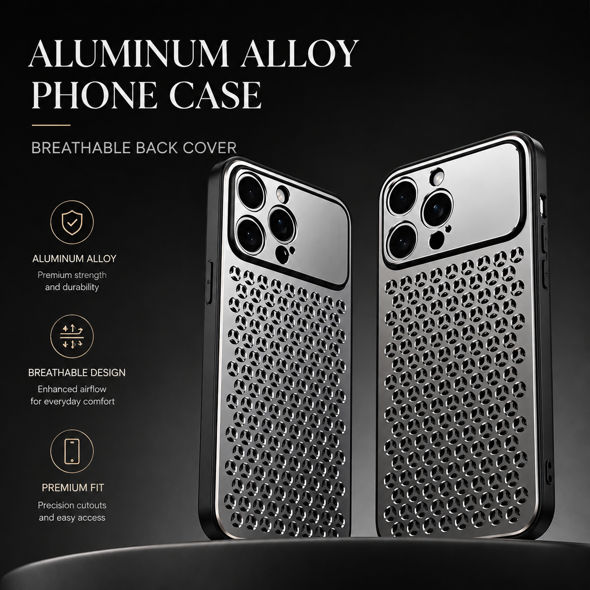 Premium iPhone Case Aluminum Alloy Metal Frame Breathable Back Protective Cover Ultra Thin Anti Scratch Anti Fingerprint Slim Lightweight Heat Dissipation