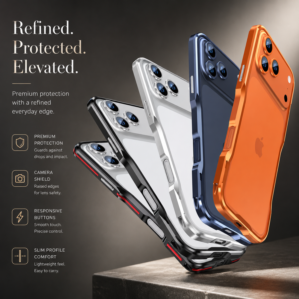 Premium iPhone Case Aluminum Alloy Multi Piece Bumper Shockproof Edge Protection Irregular Cut Metal Anti Scratch Non Slip Slim Lightweight Protective Frame