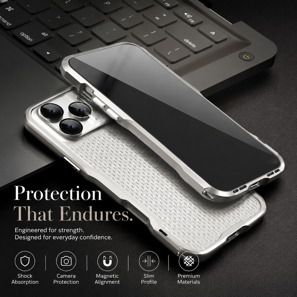 Premium iPhone Case Aluminum Alloy Multi Piece Bumper Shockproof Edge Protection Irregular Cut Metal Anti Scratch Non Slip Slim Lightweight Protective Frame
