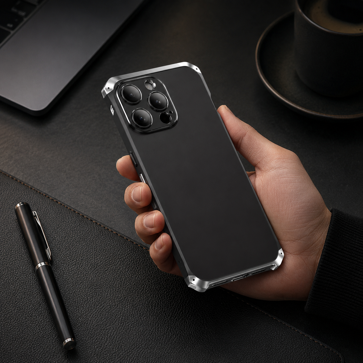 Premium iPhone Case Aluminum Alloy PC Full Coverage Shockproof Protective Cover Anti Scratch Dust Resistant Washable Non Slip Lightweight Reinforced Armor