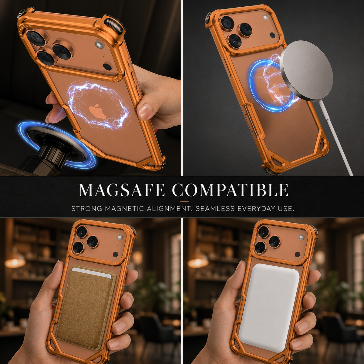 Premium iPhone Case Aluminum Alloy Ultra Thin Shockproof Protective Cover Wireless Charging Slim Lightweight Non Slip Minimalist Metal Frame Reinforced