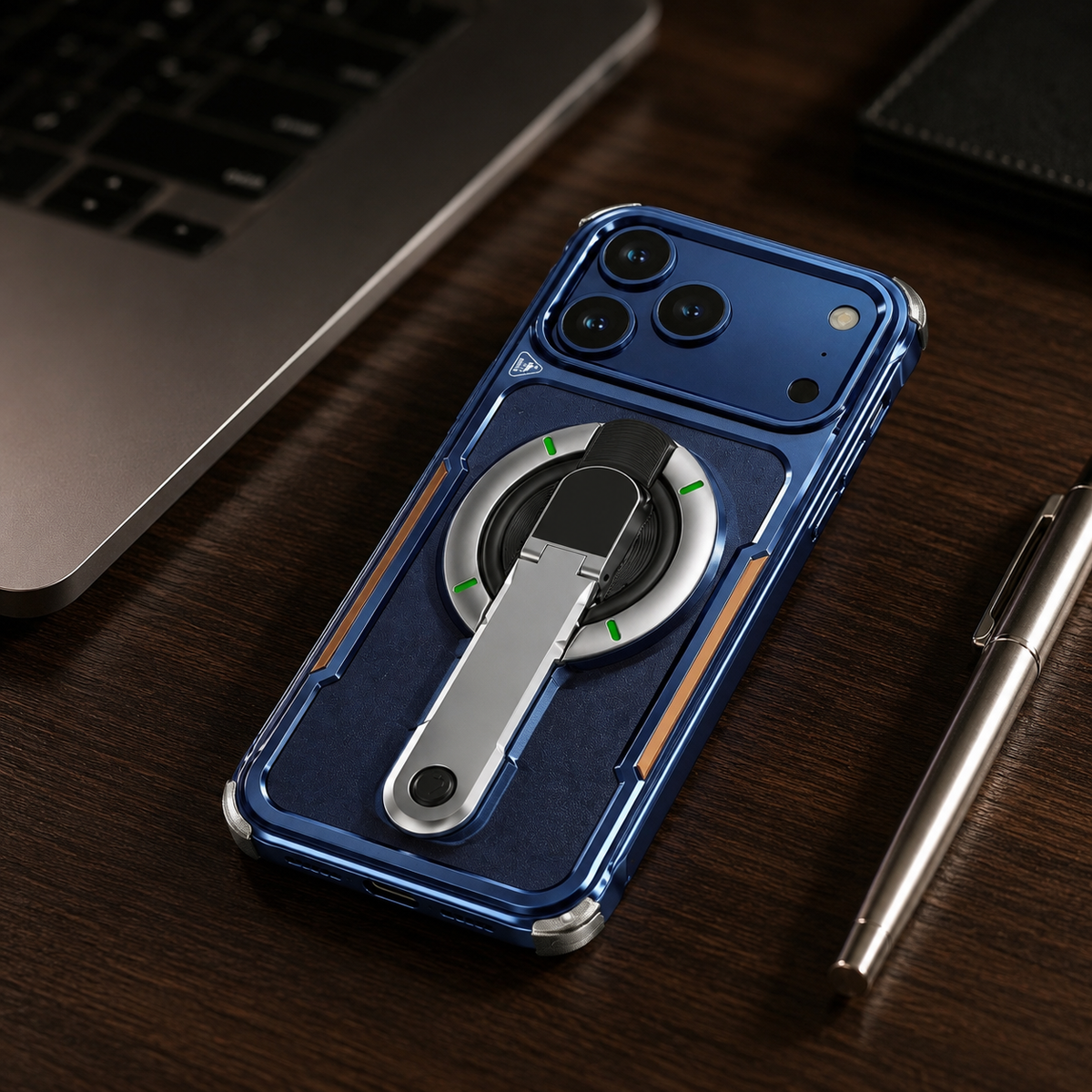 Premium iPhone Case Aluminum Armor Borderless Metal Bumper Magnetic Bracket Heat Dissipation Shockproof Slim Protective Frame Stand Cover Case