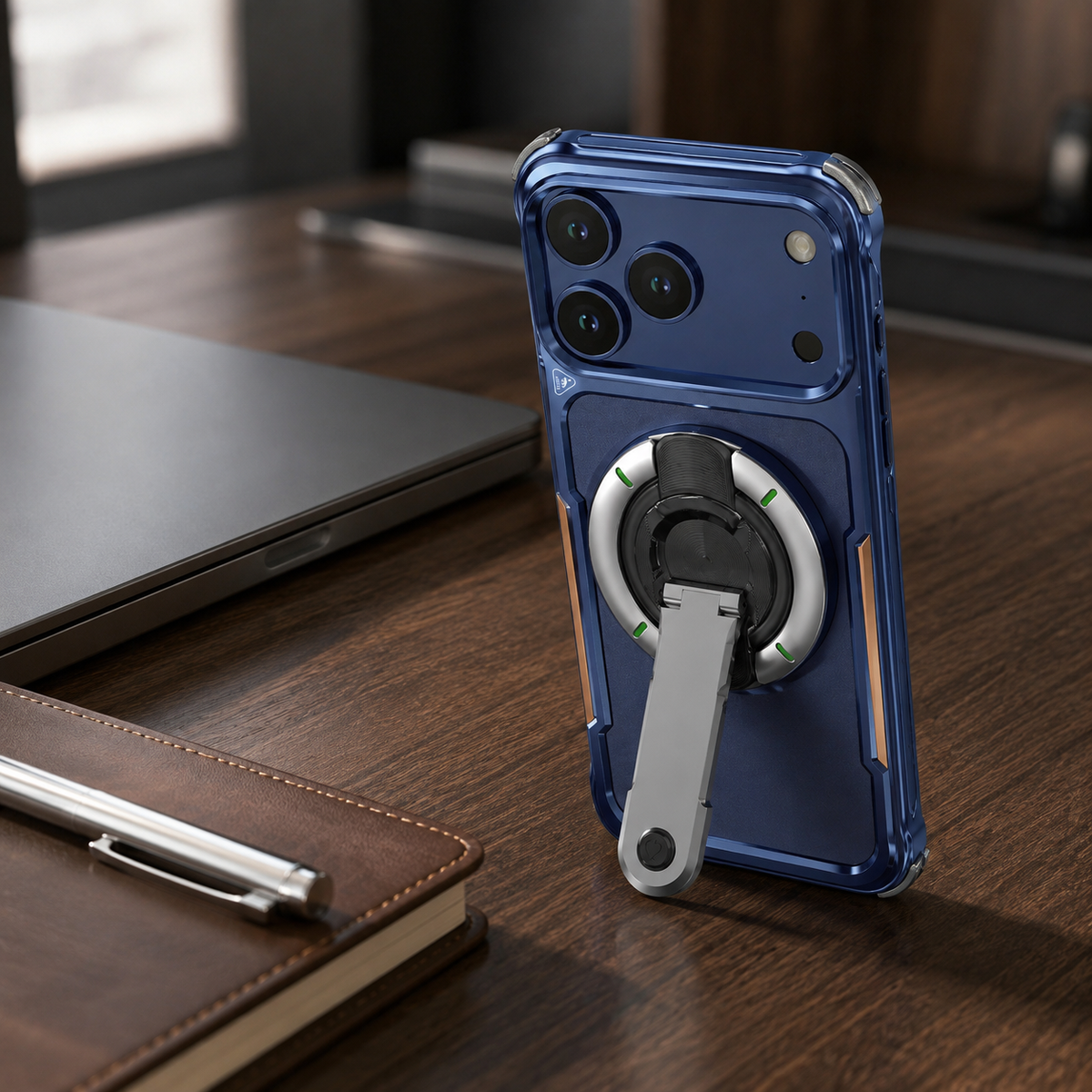Premium iPhone Case Aluminum Armor Borderless Metal Bumper Magnetic Bracket Heat Dissipation Shockproof Slim Protective Frame Stand Cover Case