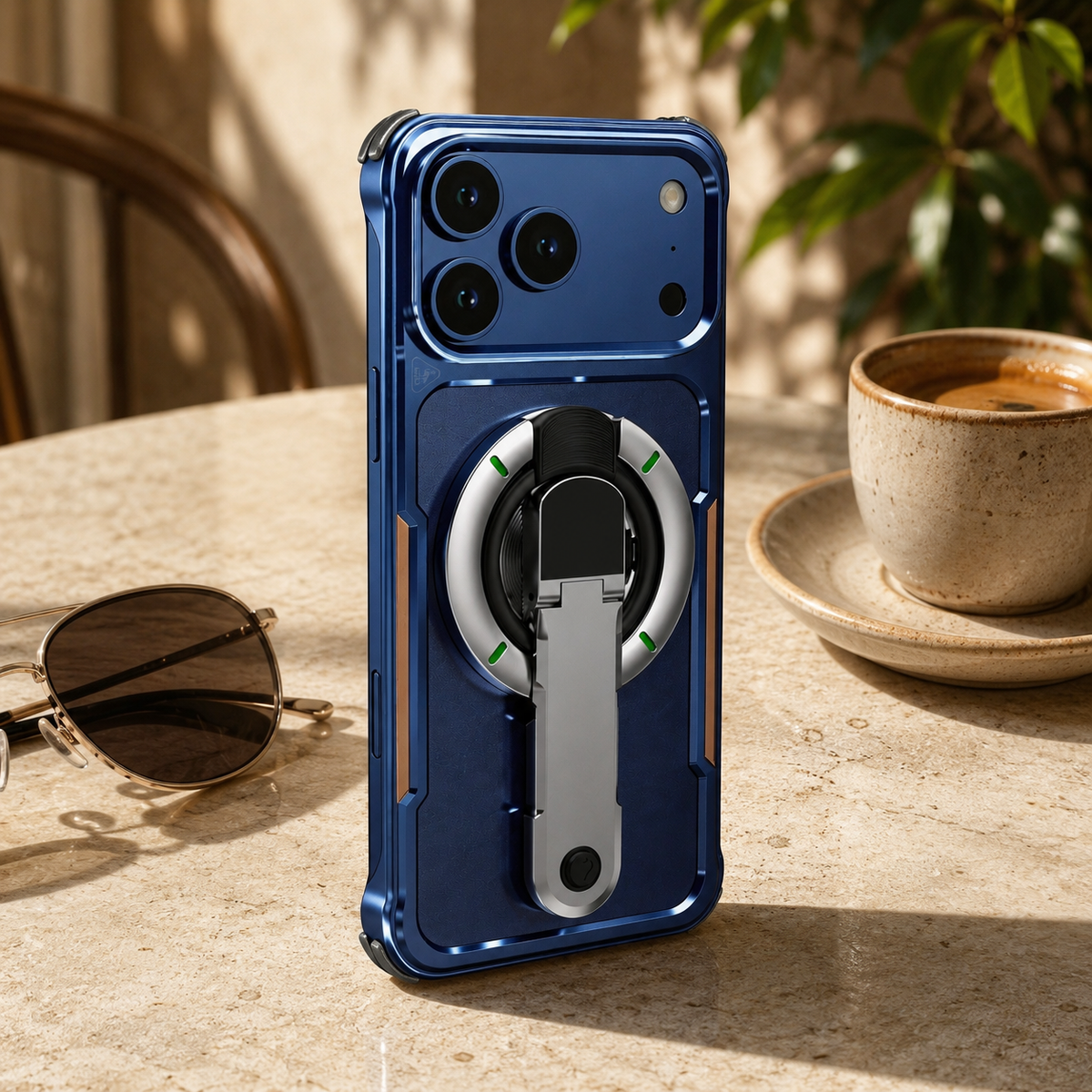 Premium iPhone Case Aluminum Armor Borderless Metal Bumper Magnetic Bracket Heat Dissipation Shockproof Slim Protective Frame Stand Cover Case