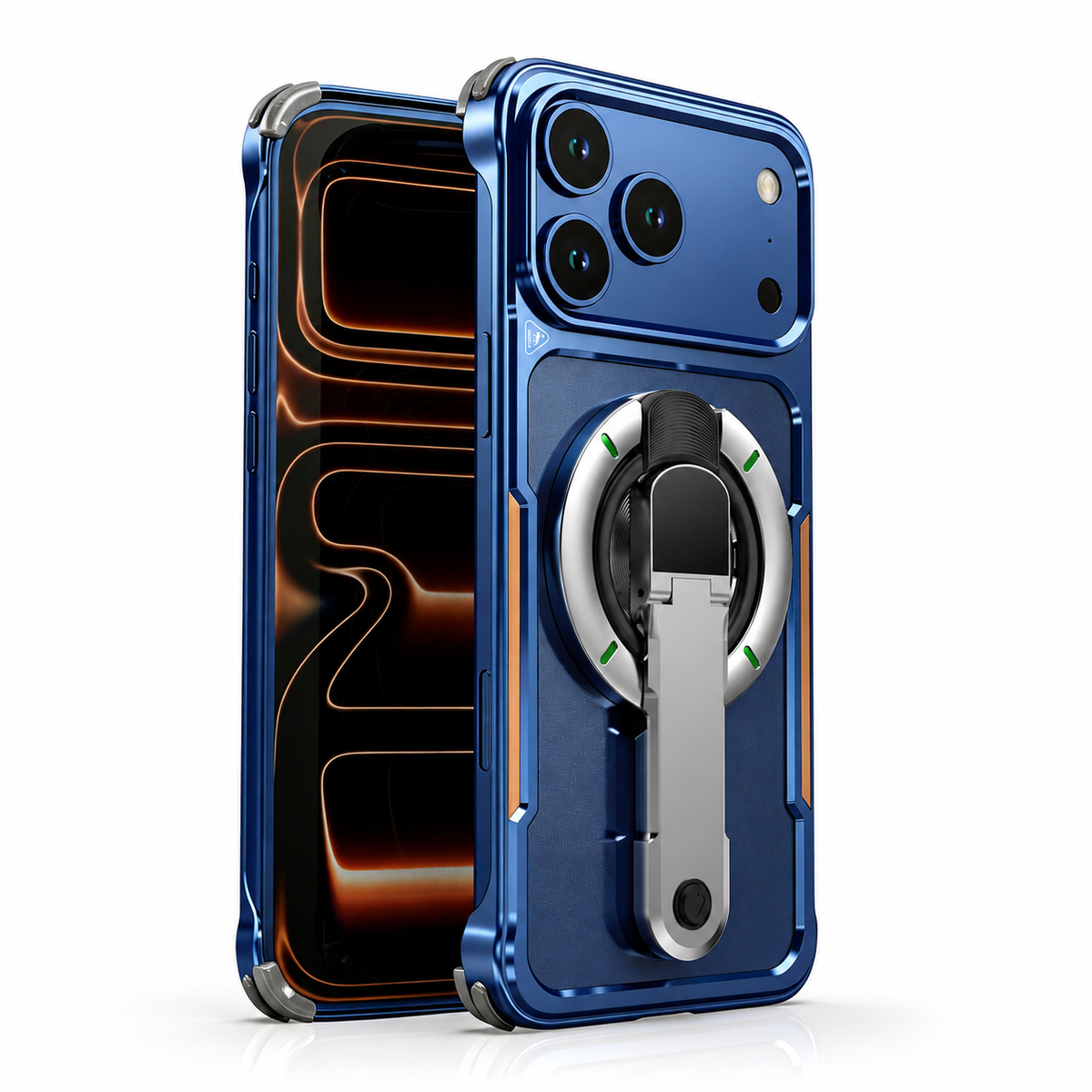 Premium iPhone Case Aluminum Armor Borderless Metal Bumper Magnetic Bracket Heat Dissipation Shockproof Slim Protective Frame Stand Cover Case