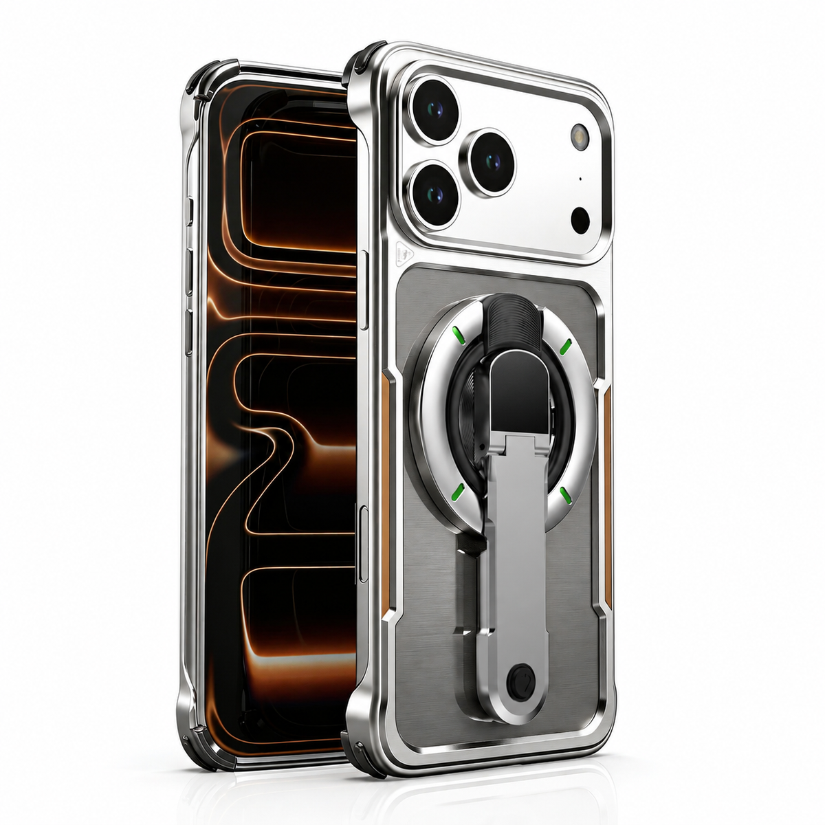 Premium iPhone Case Aluminum Armor Borderless Metal Bumper Magnetic Bracket Heat Dissipation Shockproof Slim Protective Frame Stand Cover Case