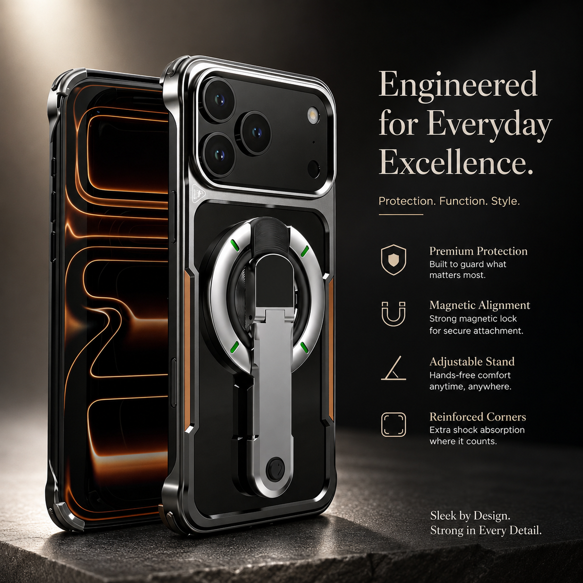 Premium iPhone Case Aluminum Armor Borderless Metal Bumper Magnetic Bracket Heat Dissipation Shockproof Slim Protective Frame Stand Cover Case