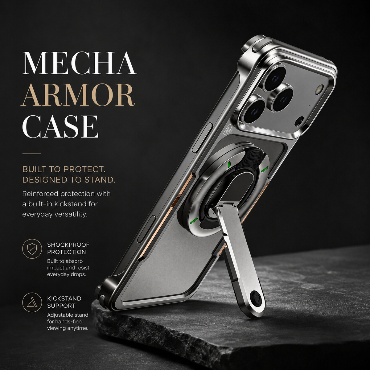 Premium iPhone Case Aluminum Armor Borderless Metal Bumper Magnetic Bracket Heat Dissipation Shockproof Slim Protective Frame Stand Cover Case