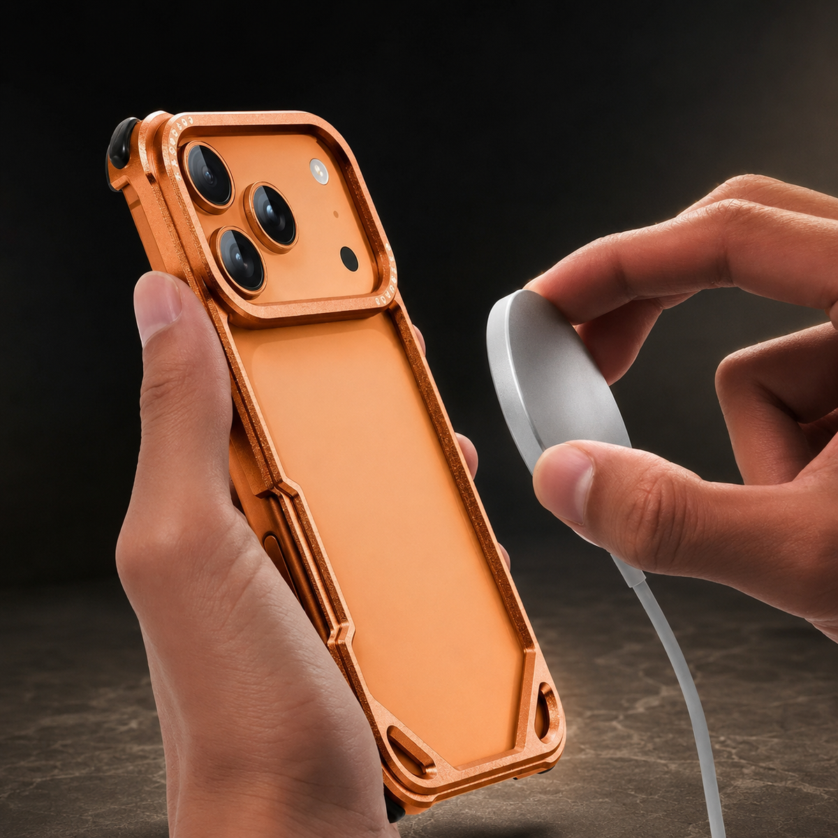 Premium iPhone Case Aluminum Metal Bumper Ultra Thin Shockproof Protective Cover Wireless Charging Slim Lightweight Minimalist Half Wrapped Edge Protection