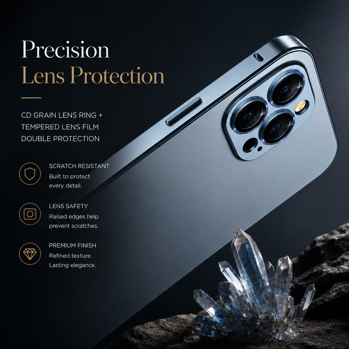 Premium iPhone Case Aluminum Metal Frame Protective Cover Shockproof Camera Lens Protection Wireless Charging Slim Lightweight PC Back Full Coverage