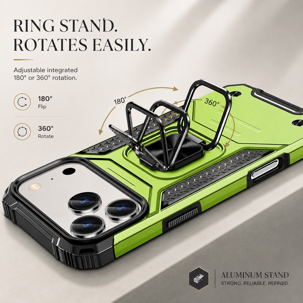 Premium iPhone Case Anti Drop Heavy Duty Ring Kickstand Shockproof Dual Layer Anti Scratch Non Slip Reinforced Protective Bracket Bumper Cover