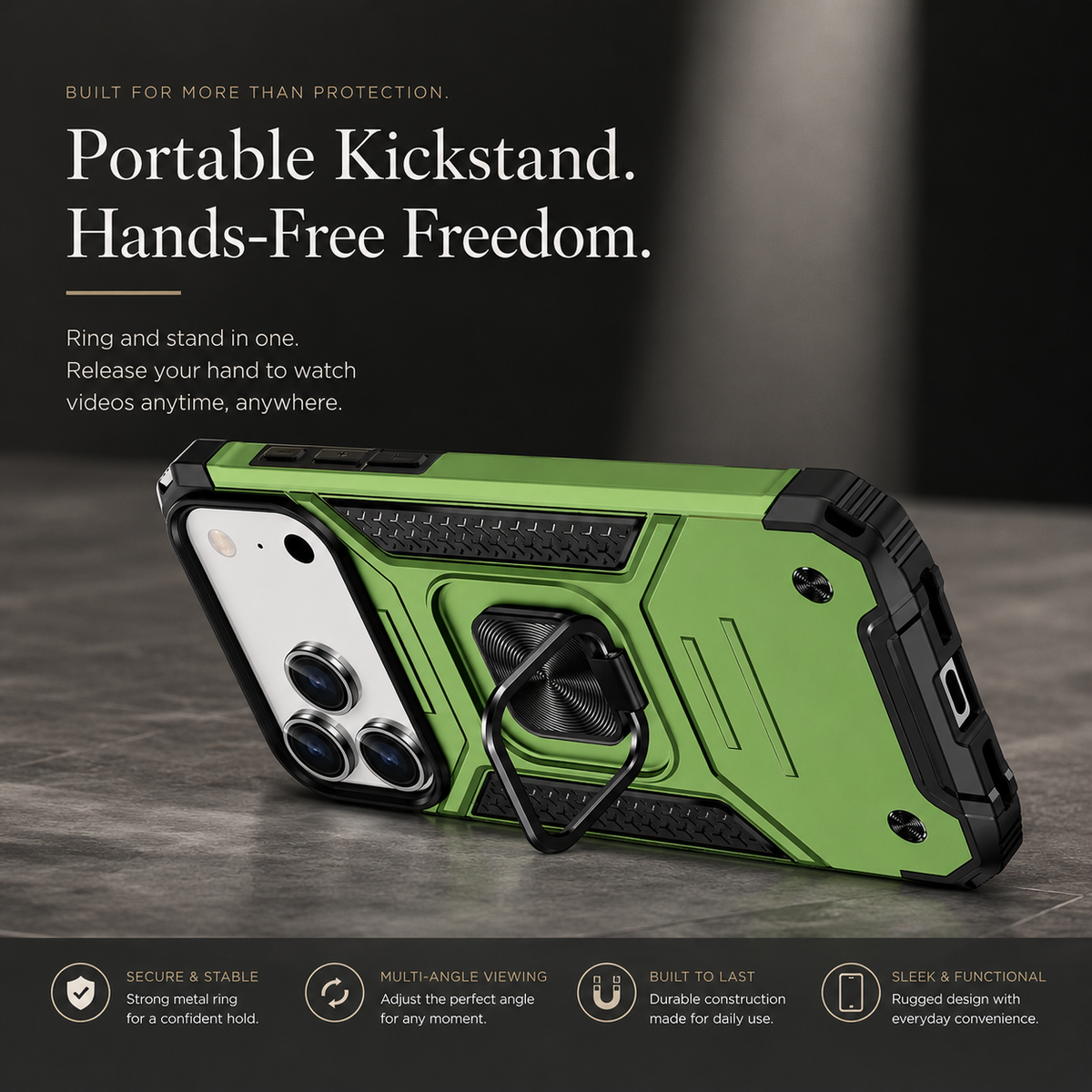 Premium iPhone Case Anti Drop Heavy Duty Ring Kickstand Shockproof Dual Layer Anti Scratch Non Slip Reinforced Protective Bracket Bumper Cover