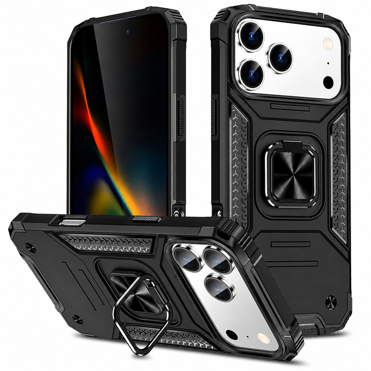 Premium iPhone Case Anti Drop Heavy Duty Ring Kickstand Shockproof Dual Layer Anti Scratch Non Slip Reinforced Protective Bracket Bumper Cover