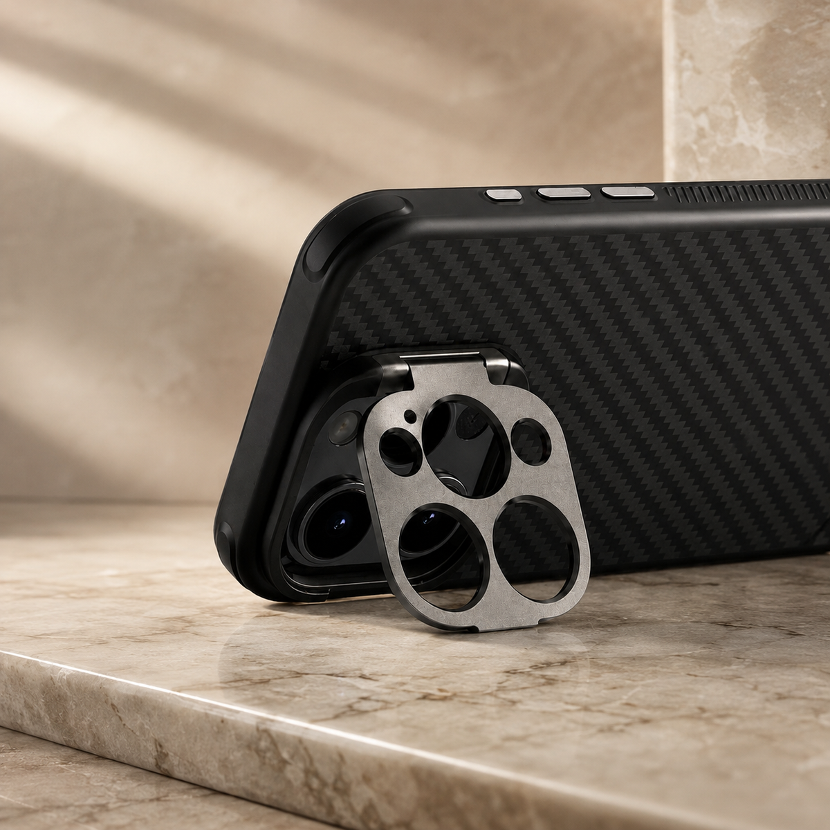 Premium iPhone Case Aramid Fiber Kevlar 600D Half Wrapped Cover with MagSafe Invisible Camera Ring Stand Shockproof Anti Fingerprint Design