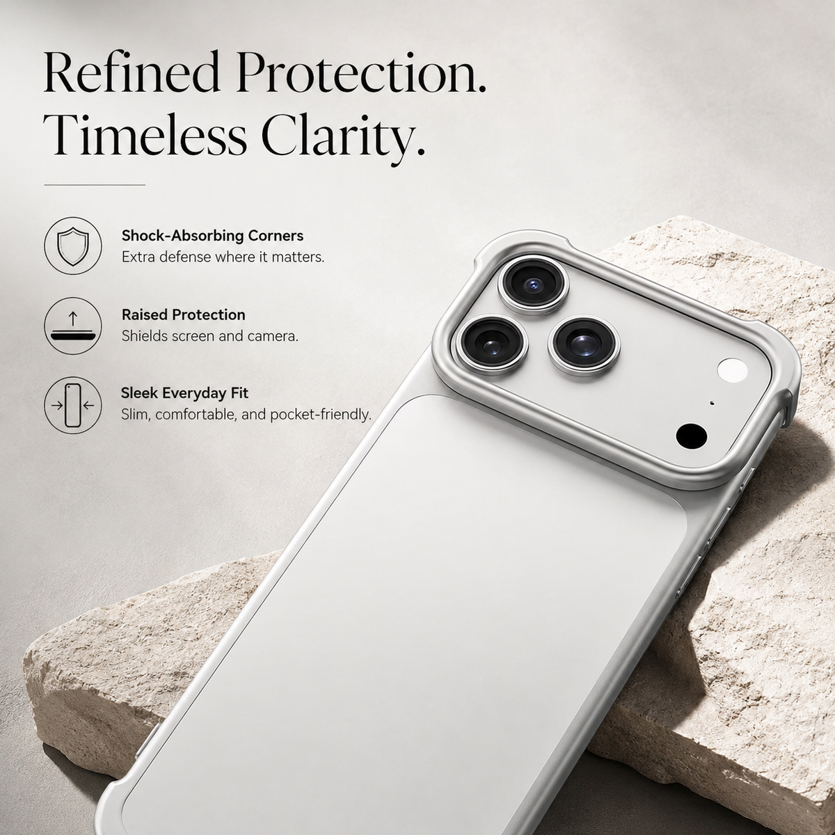 Premium iPhone Case Aviation Aluminum Frameless Metal Bumper Shockproof Borderless Ultra Slim Minimalist Lightweight Reinforced Edge Protective Cover