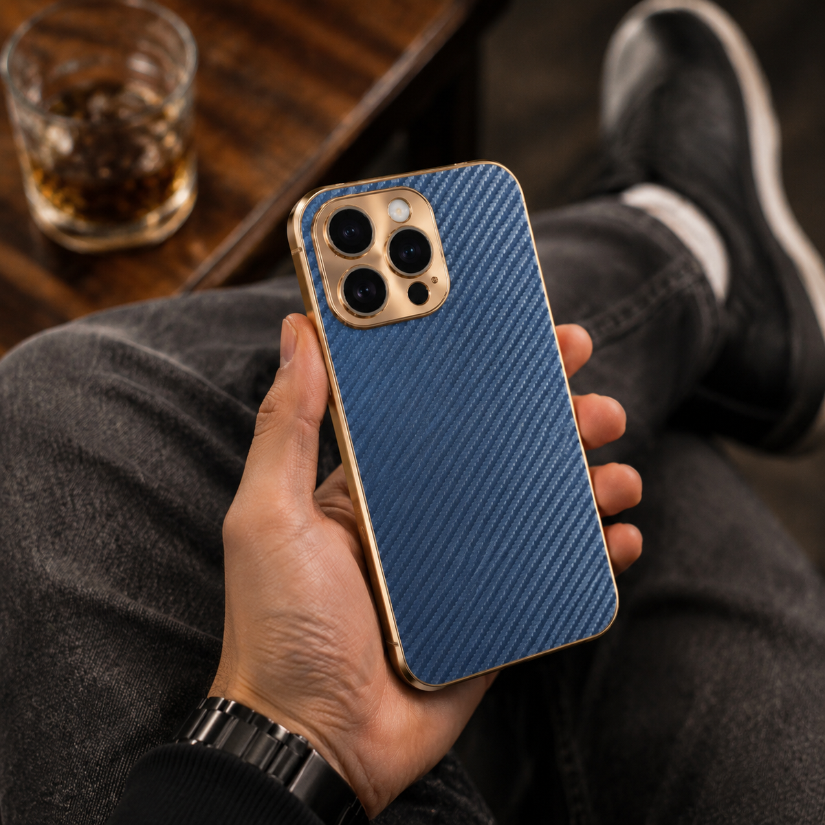 Premium iPhone Case Carbon Fiber Textured Leather Protective Cover Alloy Metal Lens Guard Shockproof Slim Fit Durable Anti Scratch Lightweight Design