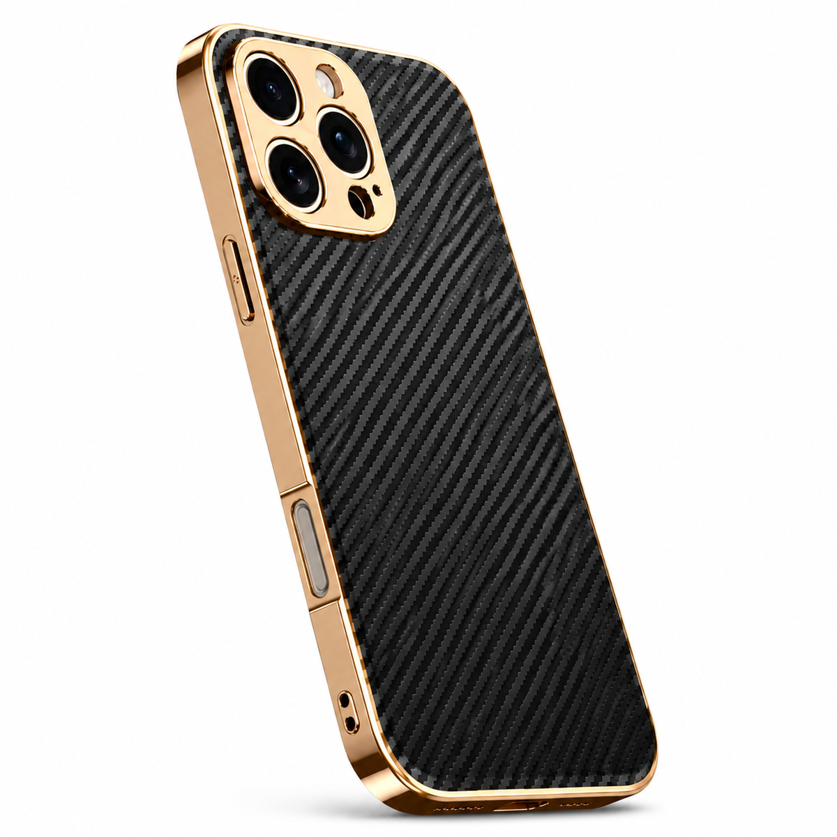 Premium iPhone Case Carbon Fiber Textured Leather Protective Cover Alloy Metal Lens Guard Shockproof Slim Fit Durable Anti Scratch Lightweight Design