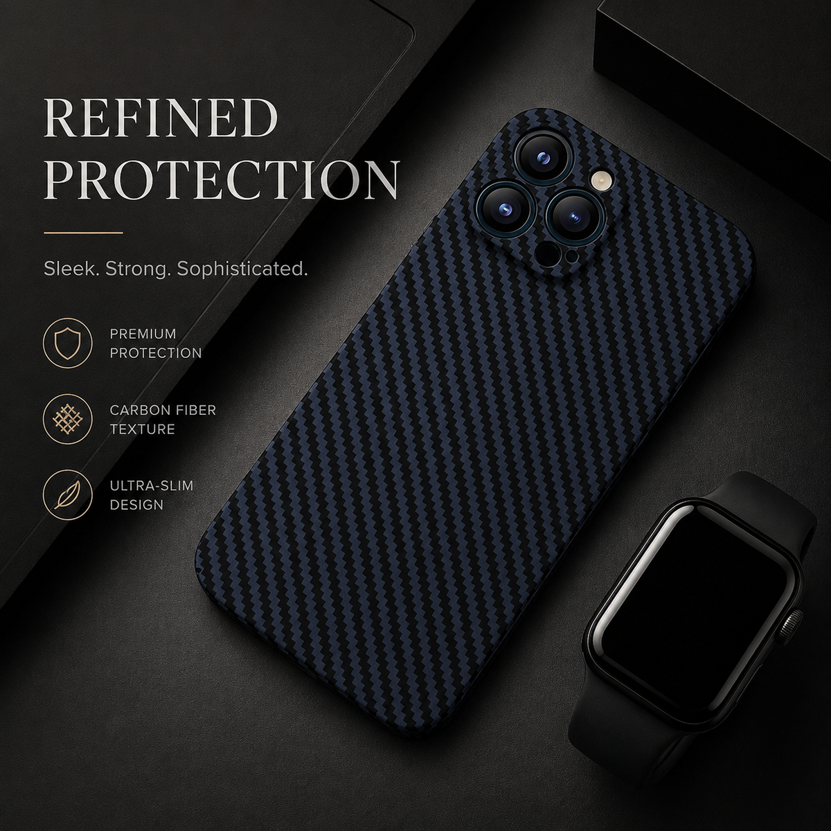 Premium iPhone Case Carbon Fiber Ultra Thin Matte Protective Cover Camera Lens Protection Anti Fingerprint Anti Scratch Lightweight Non Slip Slim
