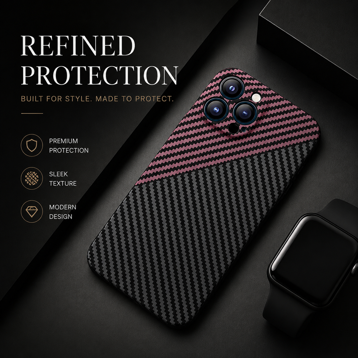 Premium iPhone Case Carbon Fiber Ultra Thin Matte Protective Cover Camera Lens Protection Anti Fingerprint Anti Scratch Lightweight Non Slip Slim