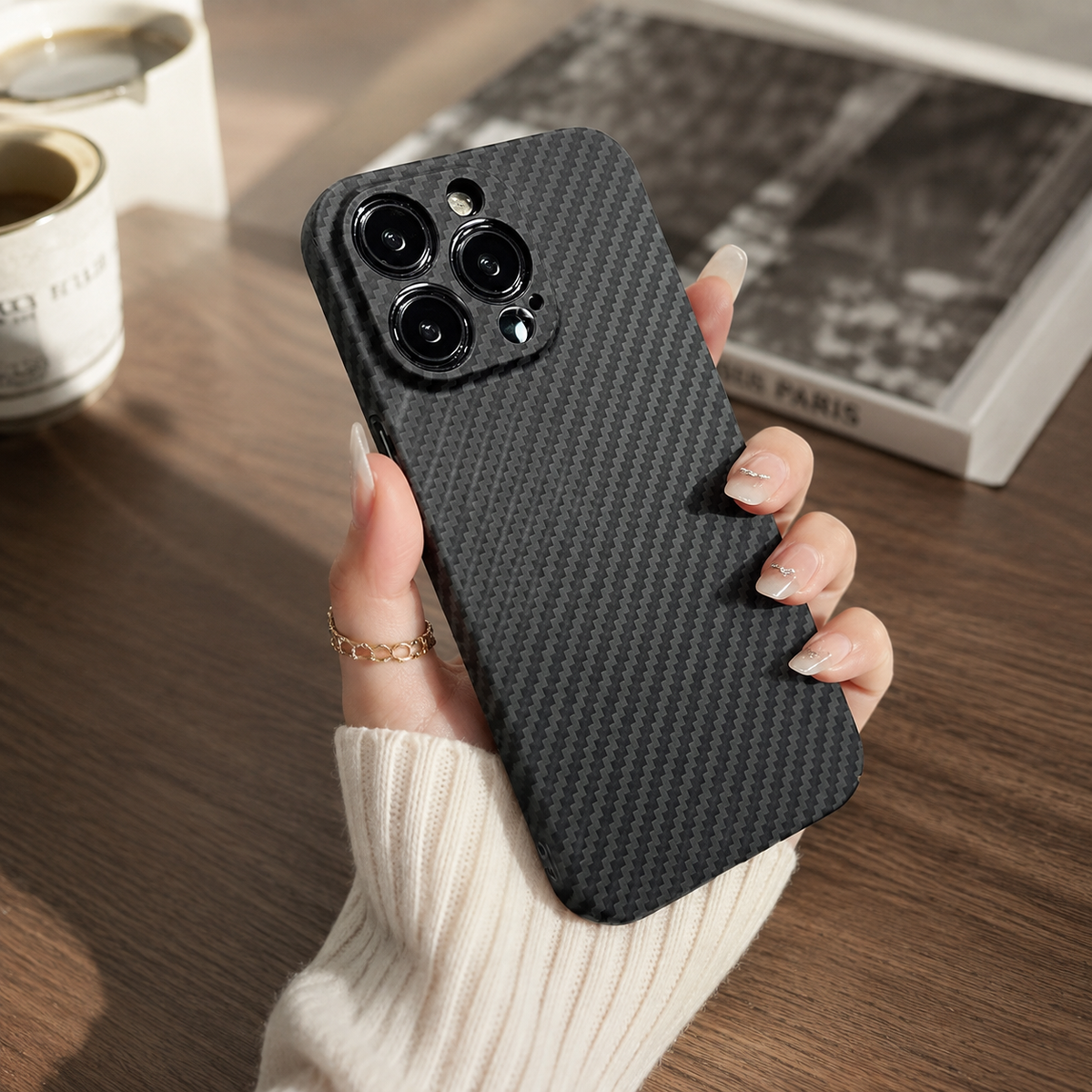 Premium iPhone Case Carbon Fiber Ultra Thin Matte Protective Cover Camera Lens Protection Anti Fingerprint Anti Scratch Lightweight Non Slip Slim