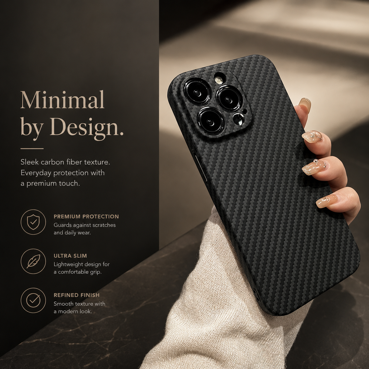 Premium iPhone Case Carbon Fiber Ultra Thin Matte Protective Cover Camera Lens Protection Anti Fingerprint Anti Scratch Lightweight Non Slip Slim