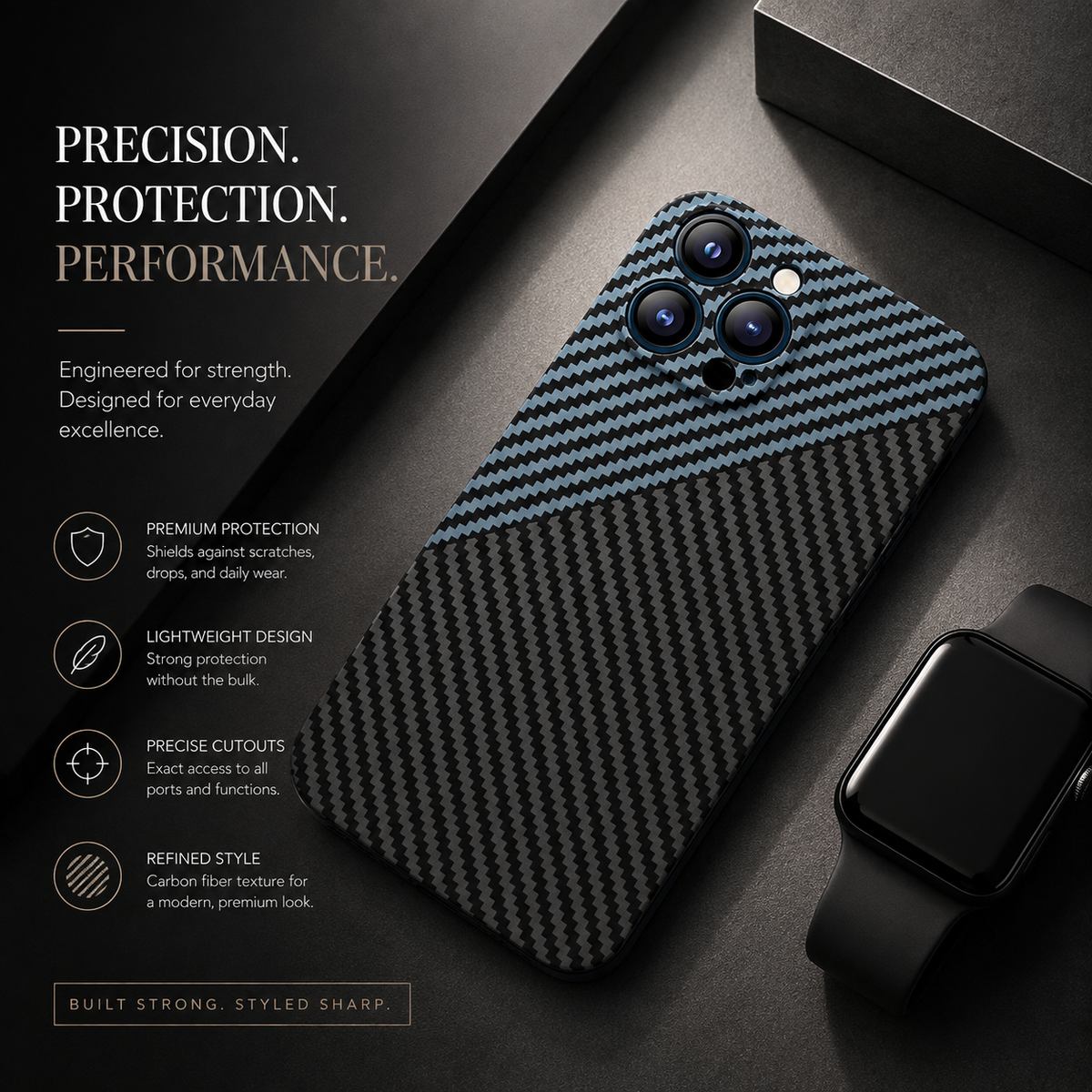 Premium iPhone Case Carbon Fiber Ultra Thin Matte Protective Cover Camera Lens Protection Anti Fingerprint Anti Scratch Lightweight Non Slip Slim