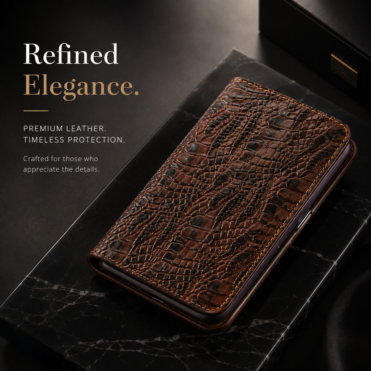 Premium iPhone Case Crocodile Texture Genuine Leather Flip Cover Card Pocket Non Slip Shockproof Full Protection Slim Elegant Magnetic Closure Design