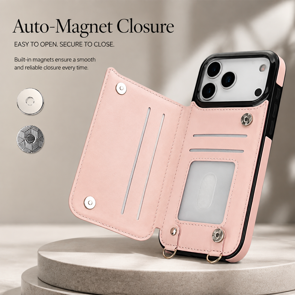 Premium iPhone Case Crossbody Leather RFID Wallet Card Holder Zipper Pocket Lanyard Shockproof Protective Cover Anti Fingerprint Anti Scratch Secure Storage