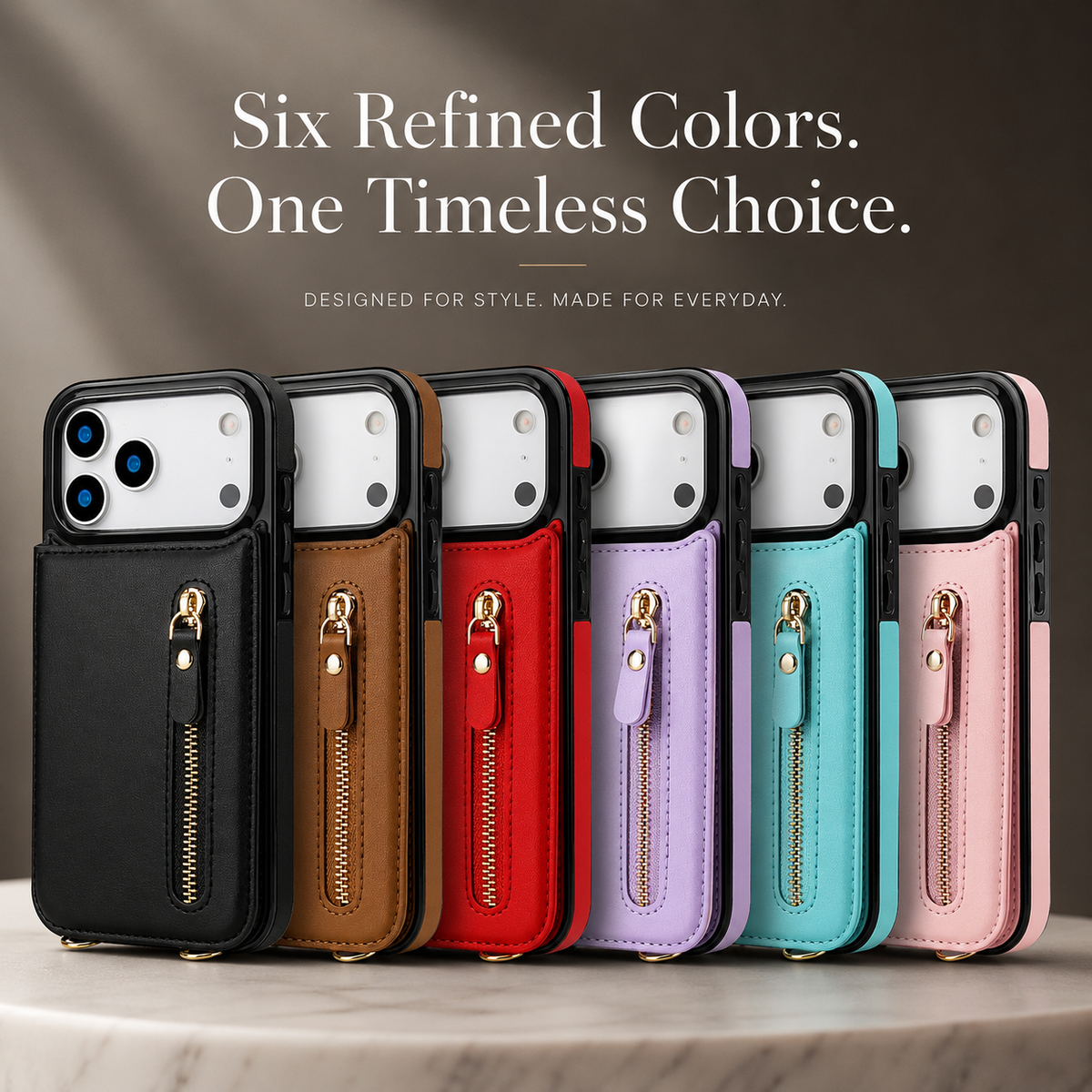 Premium iPhone Case Crossbody Leather RFID Wallet Card Holder Zipper Pocket Lanyard Shockproof Protective Cover Anti Fingerprint Slim Secure Storage