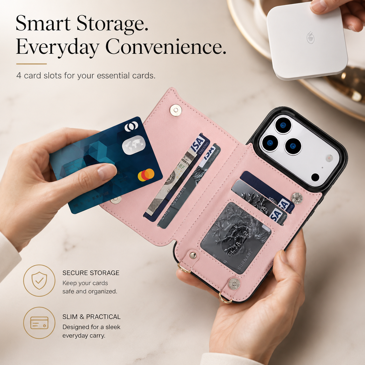 Premium iPhone Case Crossbody Leather RFID Wallet Card Holder Zipper Pocket Lanyard Shockproof Protective Cover Anti Fingerprint Slim Secure Storage