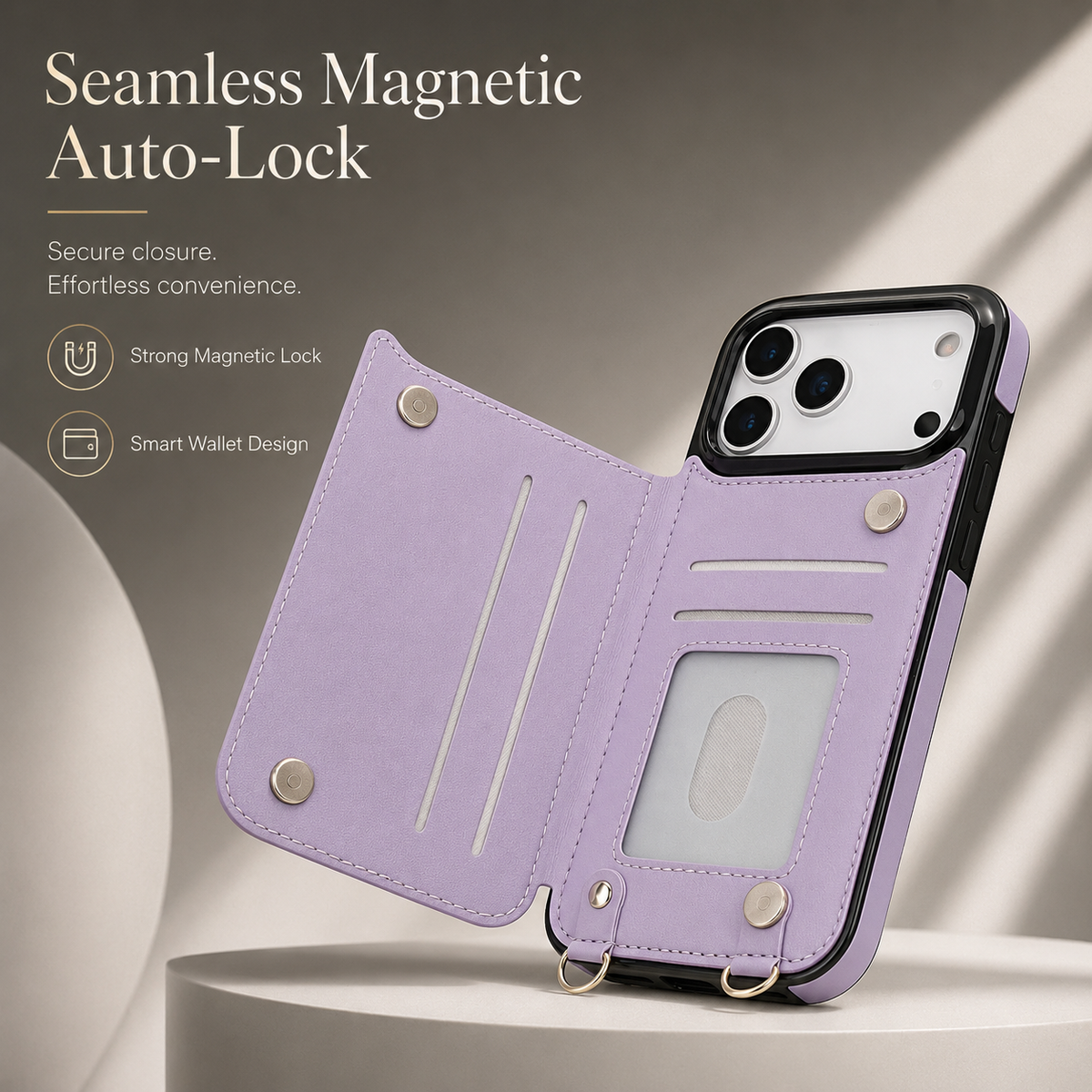 Premium iPhone Case Crossbody Leather RFID Wallet Card Holder Zipper Pocket Lanyard Shockproof Protective Cover Anti Fingerprint Slim Secure Storage