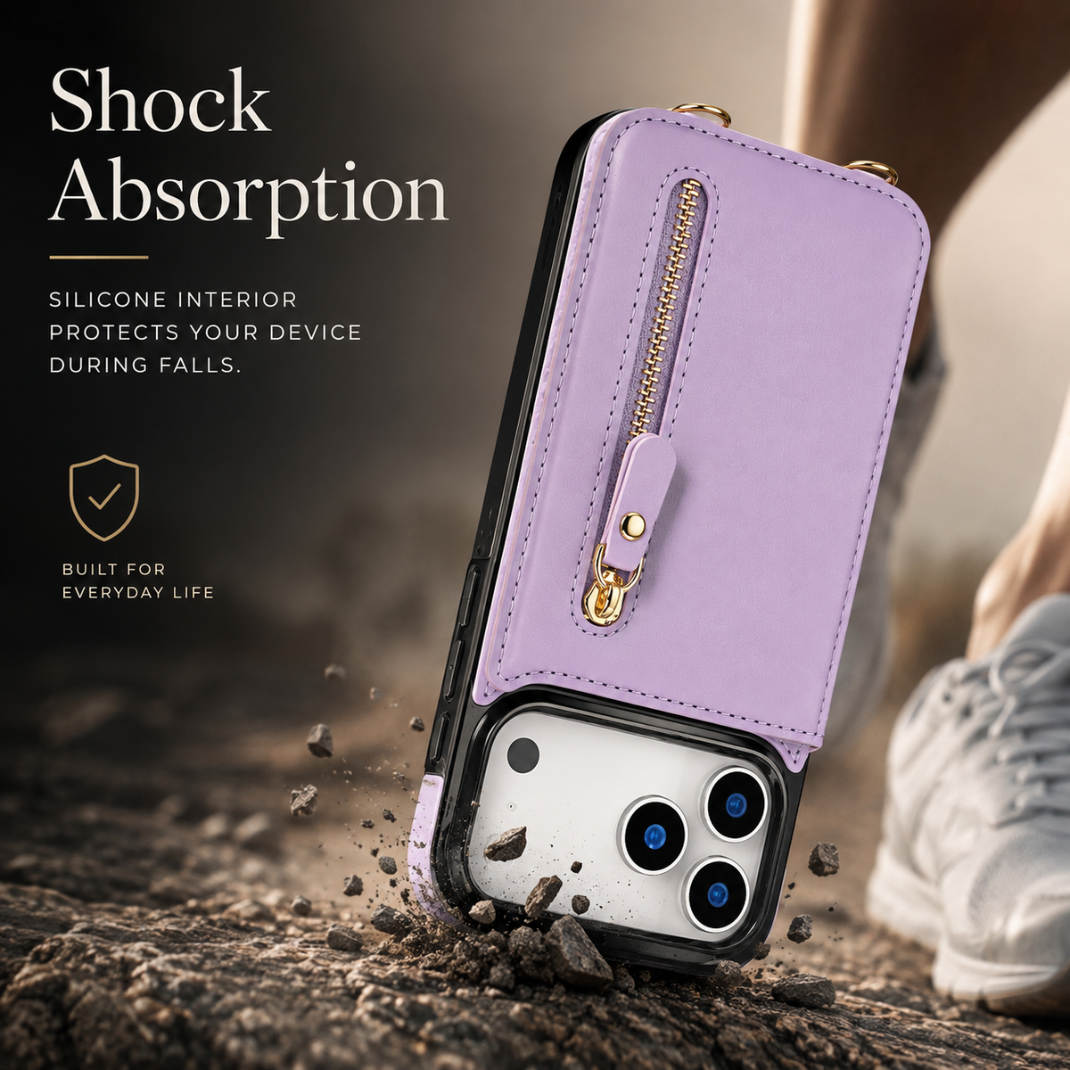 Premium iPhone Case Crossbody Leather RFID Wallet Card Holder Zipper Pocket Lanyard Shockproof Protective Cover Anti Fingerprint Slim Secure Storage