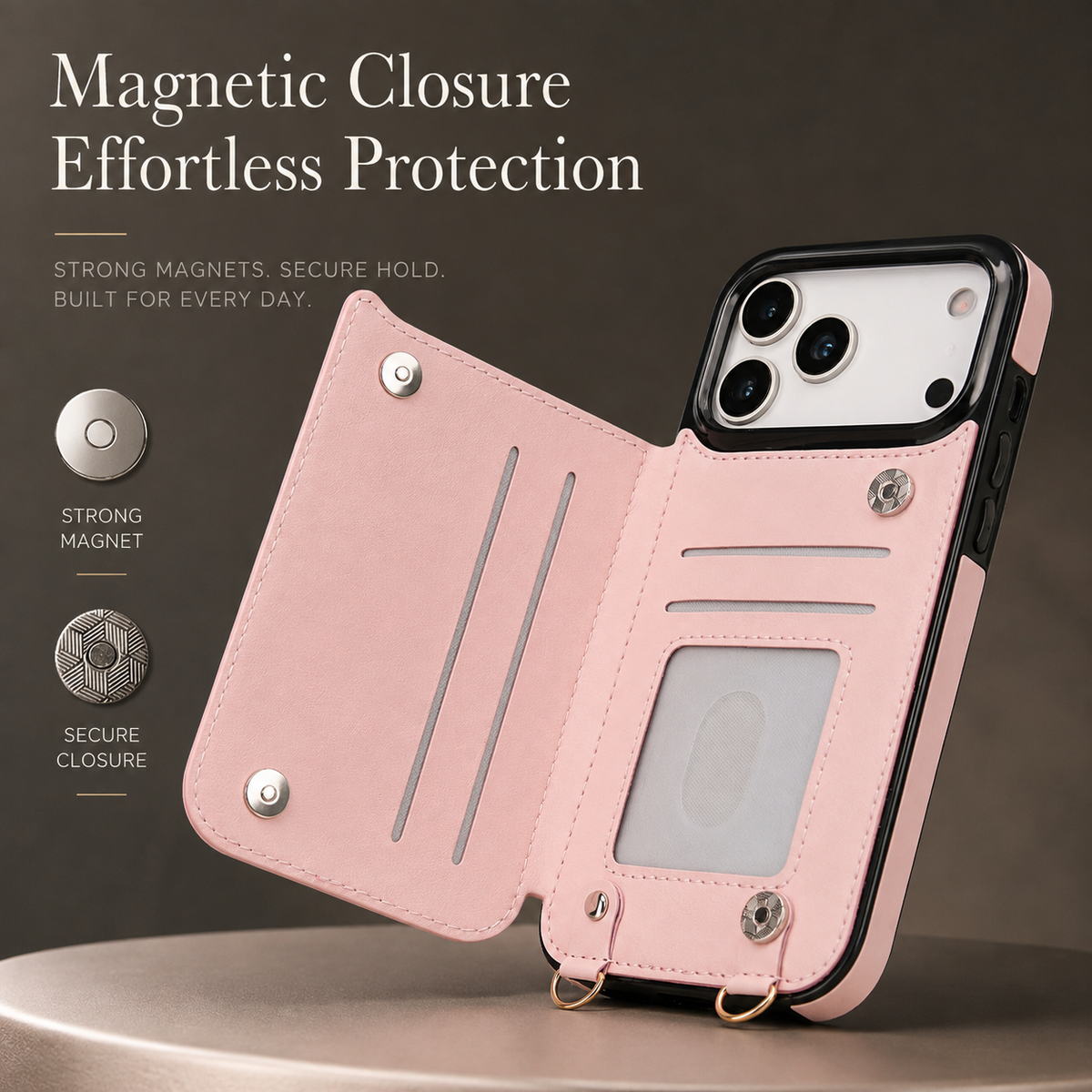 Premium iPhone Case Crossbody Leather RFID Wallet Card Holder Zipper Pocket Lanyard Shockproof Protective Cover Anti Fingerprint Slim Secure Storage