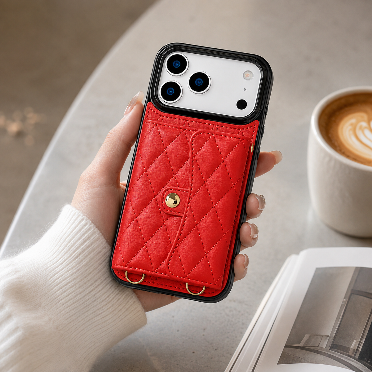 Premium iPhone Case Crossbody Leather Wallet Card Holder Coin Pocket Shoulder Strap Wrist Lanyard Shockproof Protective Cover Non Slip Secure Storage