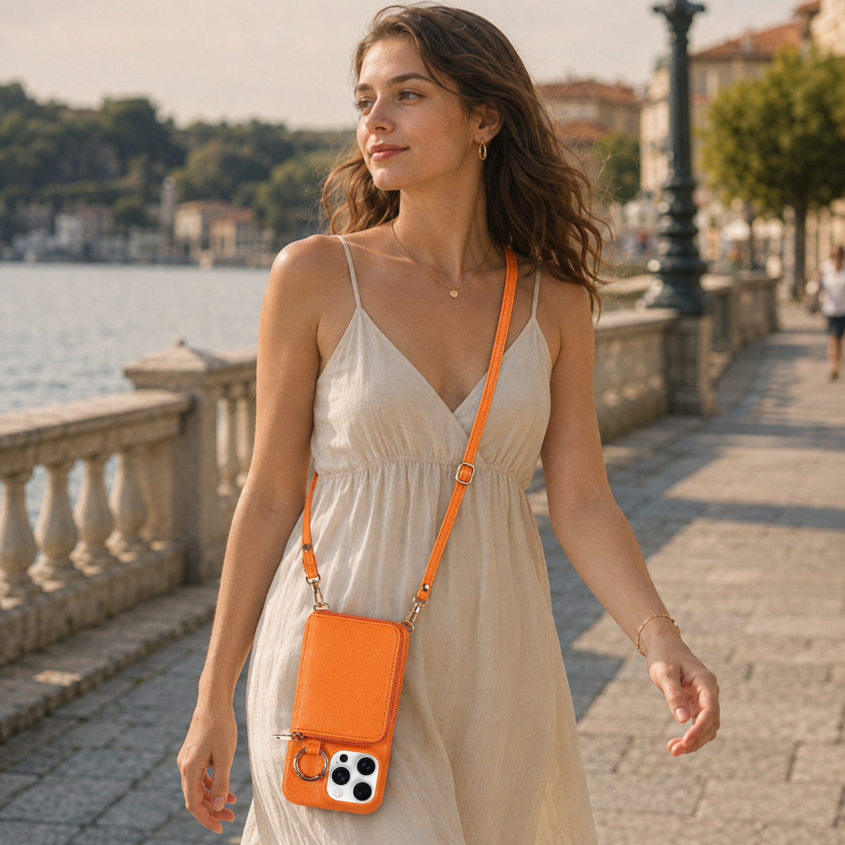 Premium iPhone Case Crossbody Leather Wallet Card Holder Ring Kickstand Lanyard Shockproof Protective Cover Anti Scratch Non Slip Slim Secure Storage