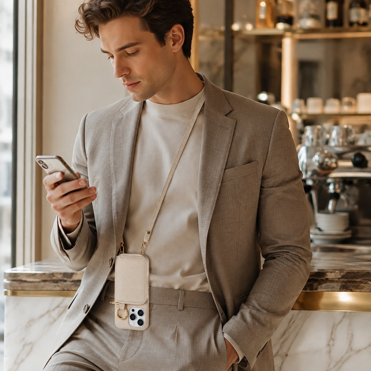 Premium iPhone Case Crossbody Leather Wallet Card Holder Ring Kickstand Lanyard Shockproof Protective Cover Anti Scratch Non Slip Slim Secure Storage