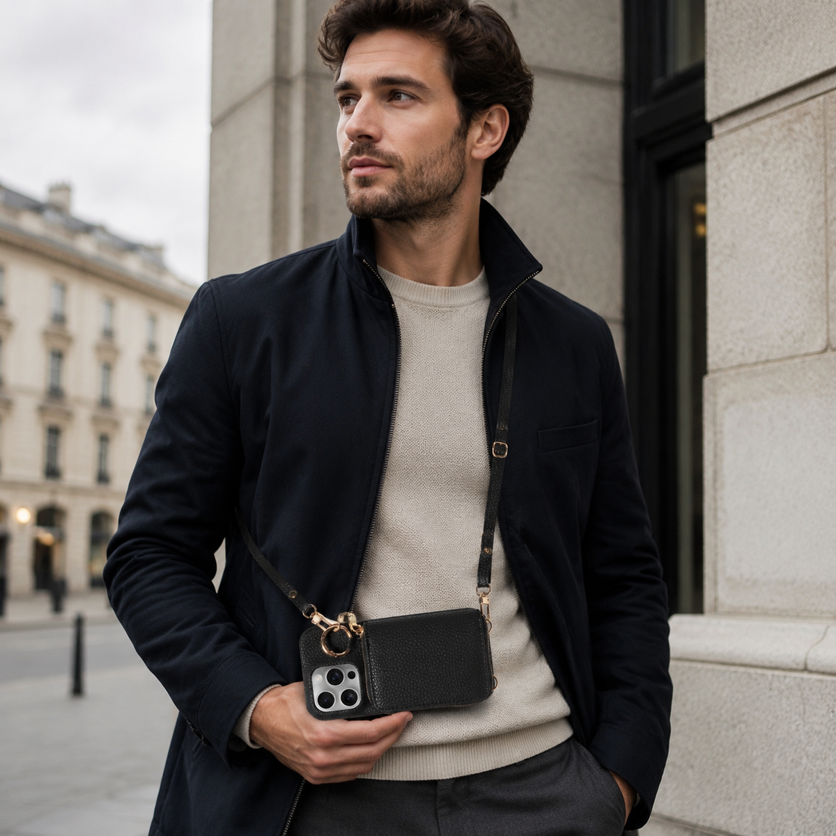 Premium iPhone Case Crossbody Leather Wallet Card Holder Ring Kickstand Lanyard Shockproof Protective Cover Anti Scratch Non Slip Slim Secure Storage