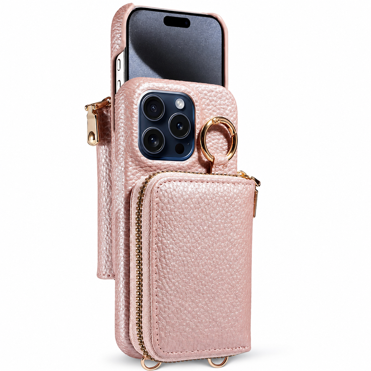 Premium iPhone Case Crossbody Leather Wallet Card Holder Ring Kickstand Lanyard Shockproof Protective Cover Anti Scratch Non Slip Slim Secure Storage